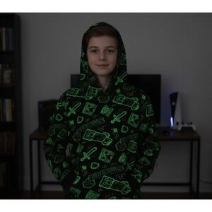 Minecraft Teen Boys Black Neon Green Creeper TNT Hoodie Size XL 18/20 Black